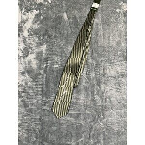 Clericci Mens Tie Yellow & Black Striped Design With Abstract Pattern NWT